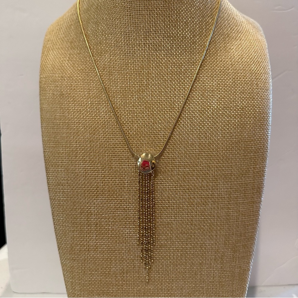 NWT Nordstrom Necklace gold w/ chain tassel on round pendant, sliding ball close